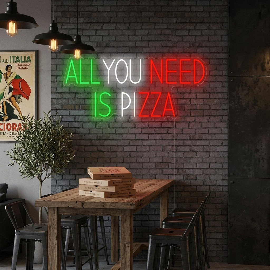 "All You Need Is Pizza" Neonkyltti