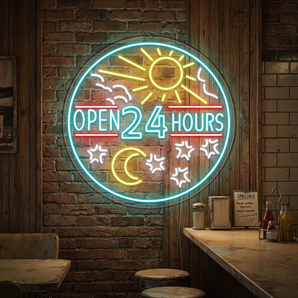 "Open 24 Hours" Neonkyltti