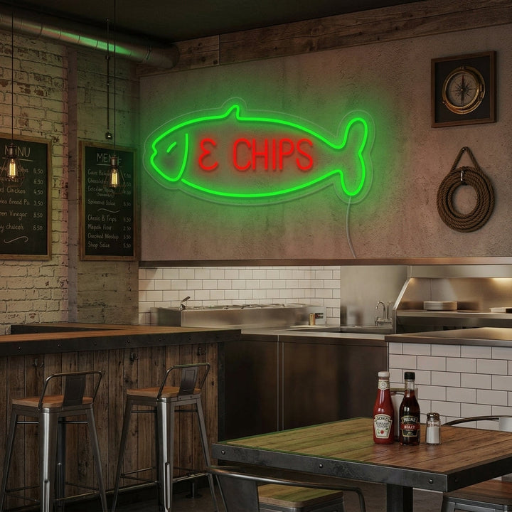 "Fish & Chips, kala" Neonkyltti