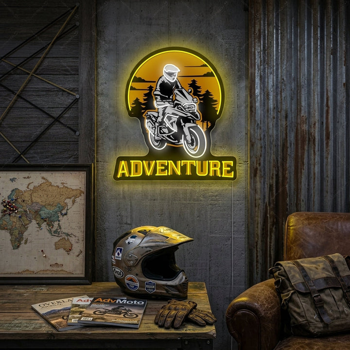 "Biker Riding Adventure -moottoripyörä" Neonkyltti