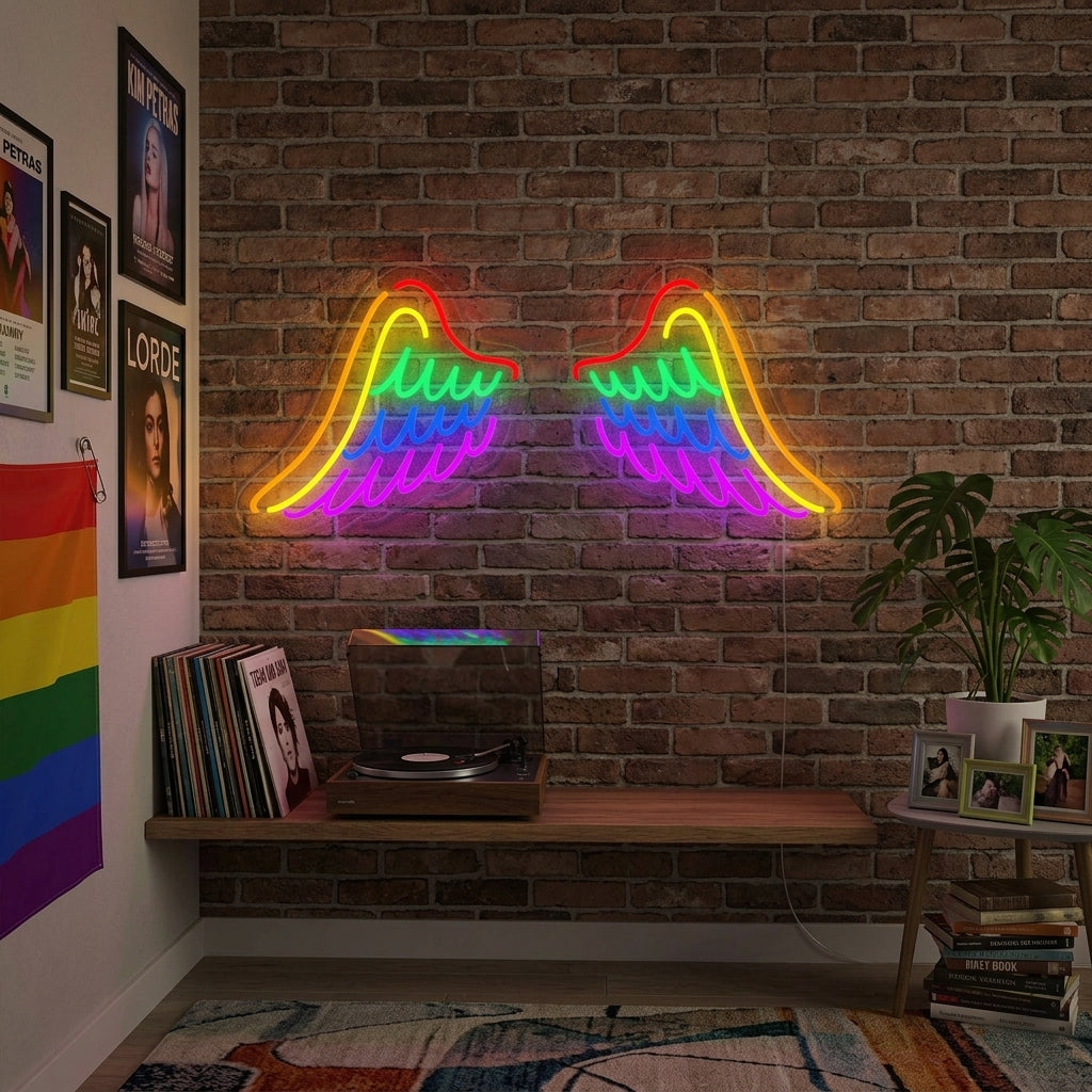 "Sateenkaarilippu Lgbt-Ylpeys Ainutlaatuinen, Siivet" Neonkyltti