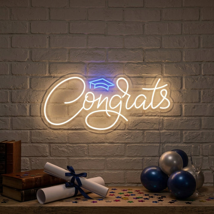 "Congrats Onnittelut Valmistumisesta" Neonkyltti