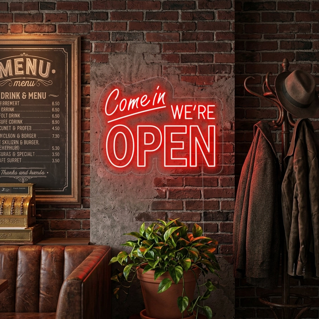 "Come In We Are Open" Neonkyltti