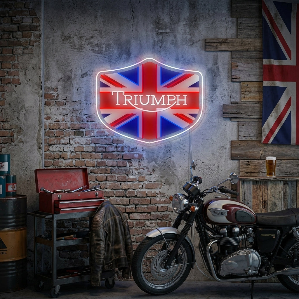 "Moto-logo Union Jack -tunnuksessa" Neonkyltti