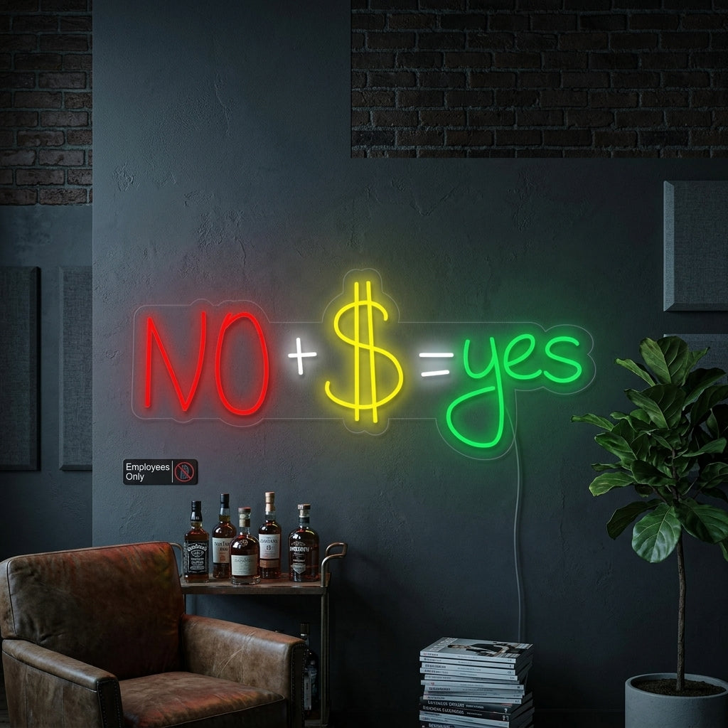 "No + US Dollar = Yes" Neonkyltti