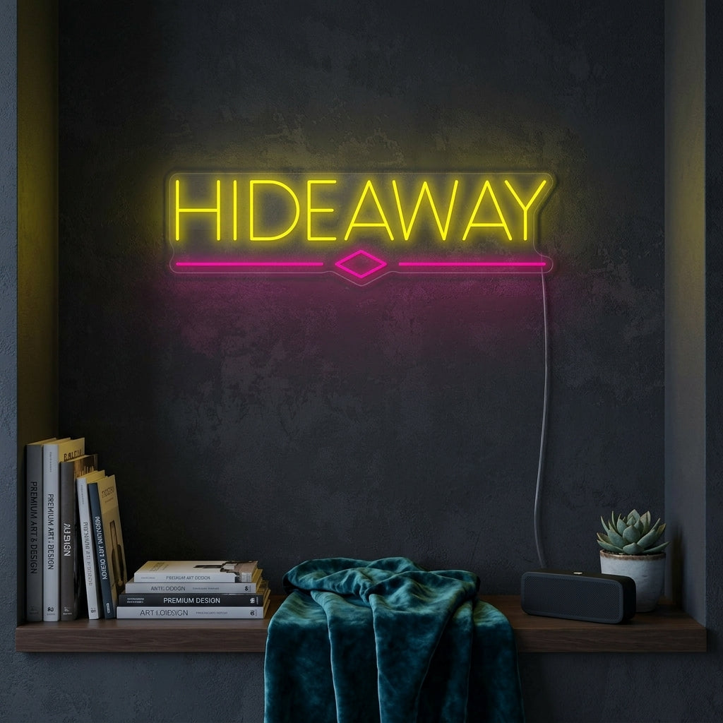 "Hideaway, olutbaarilippu" Neonkyltti