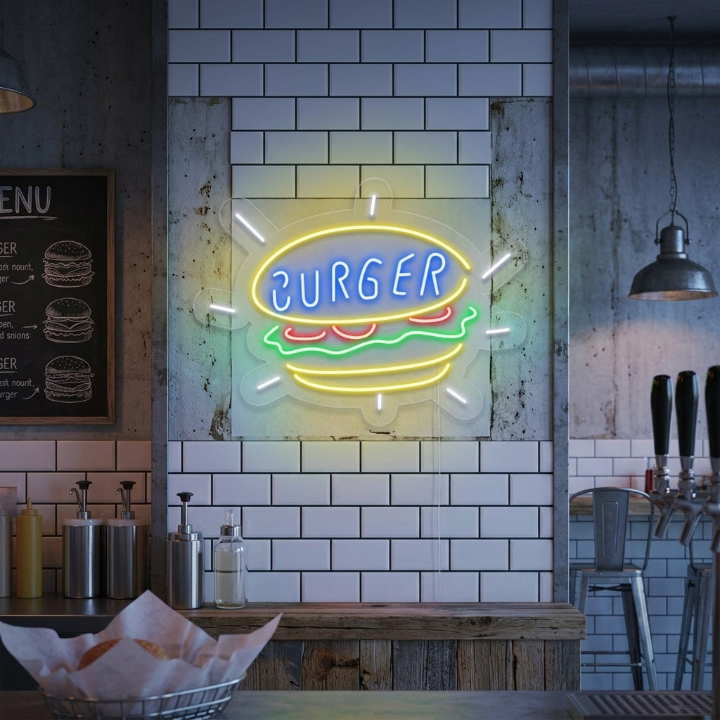 "Burger, Ruokakauppa" Neonkyltti