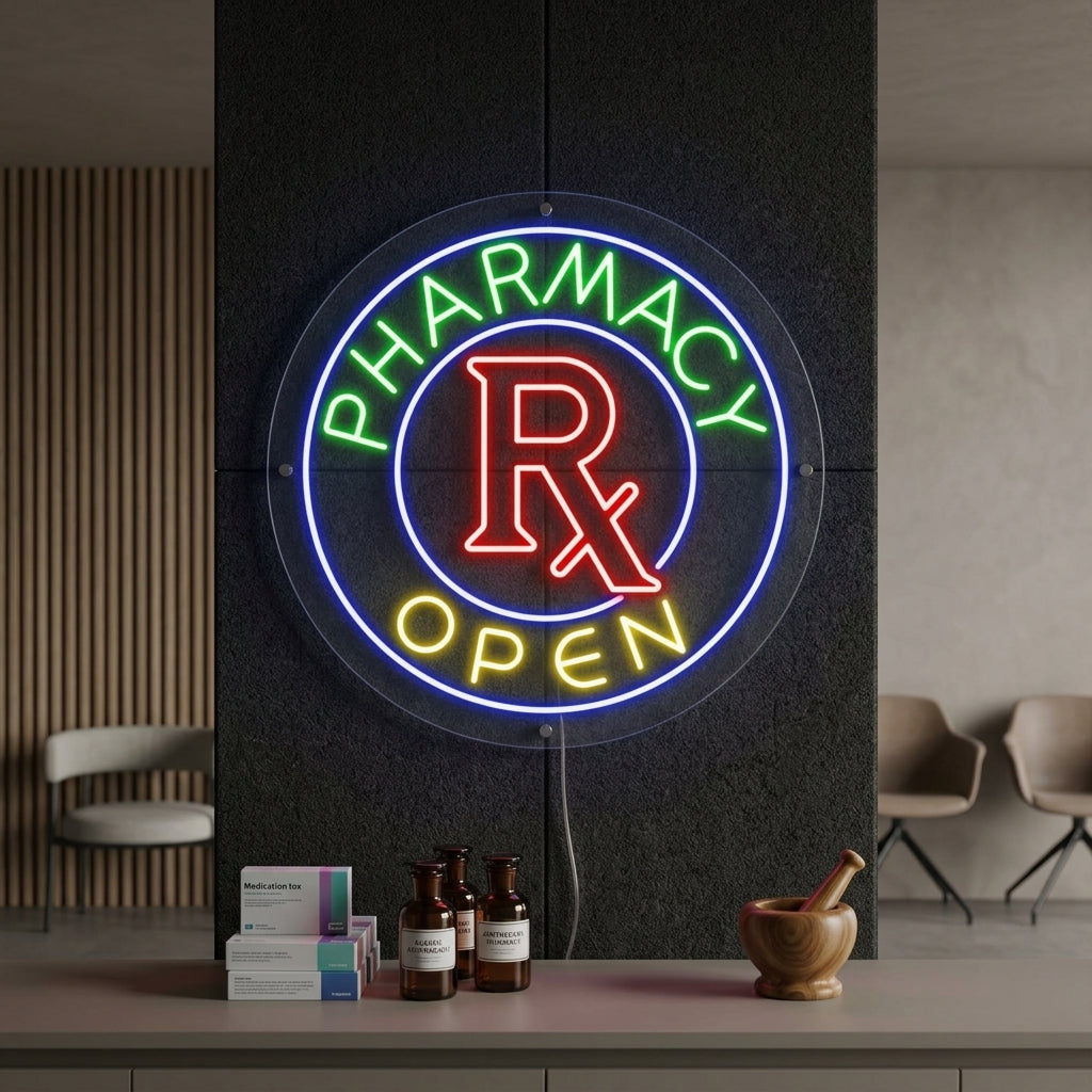 "Pharmacy Open" Neonkyltti