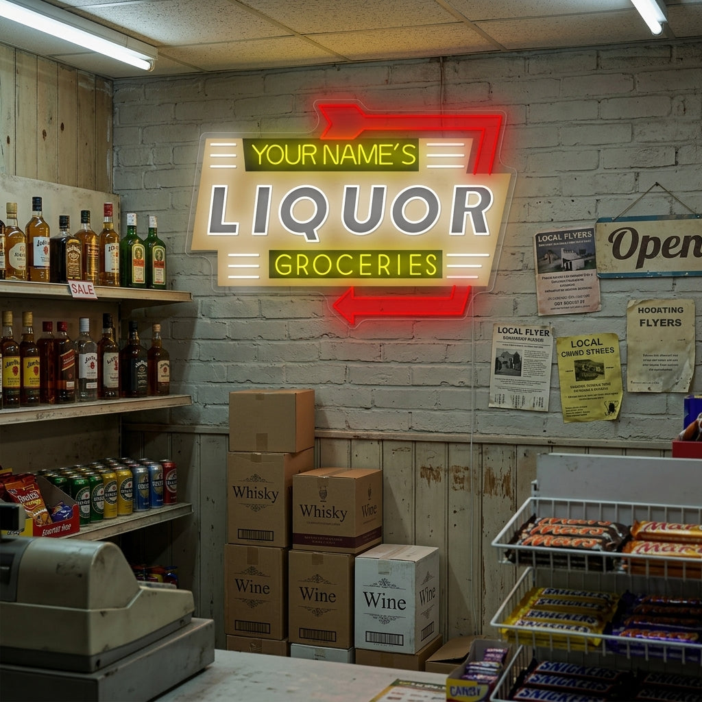 "Custom Liquor Groceries" Neonkyltti
