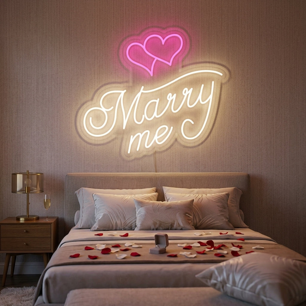 "Marry Me, Sydämet" Neonkyltti
