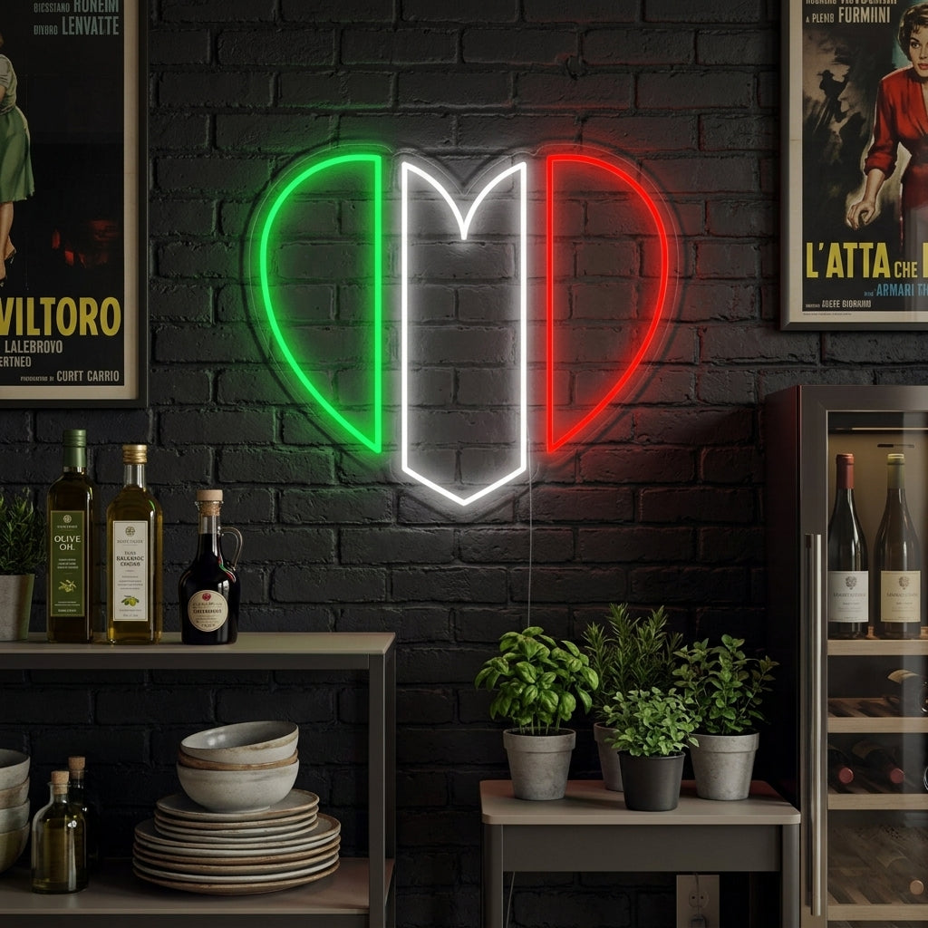 "Italian Lippu Sydämenmuotoinen" Neonkyltti