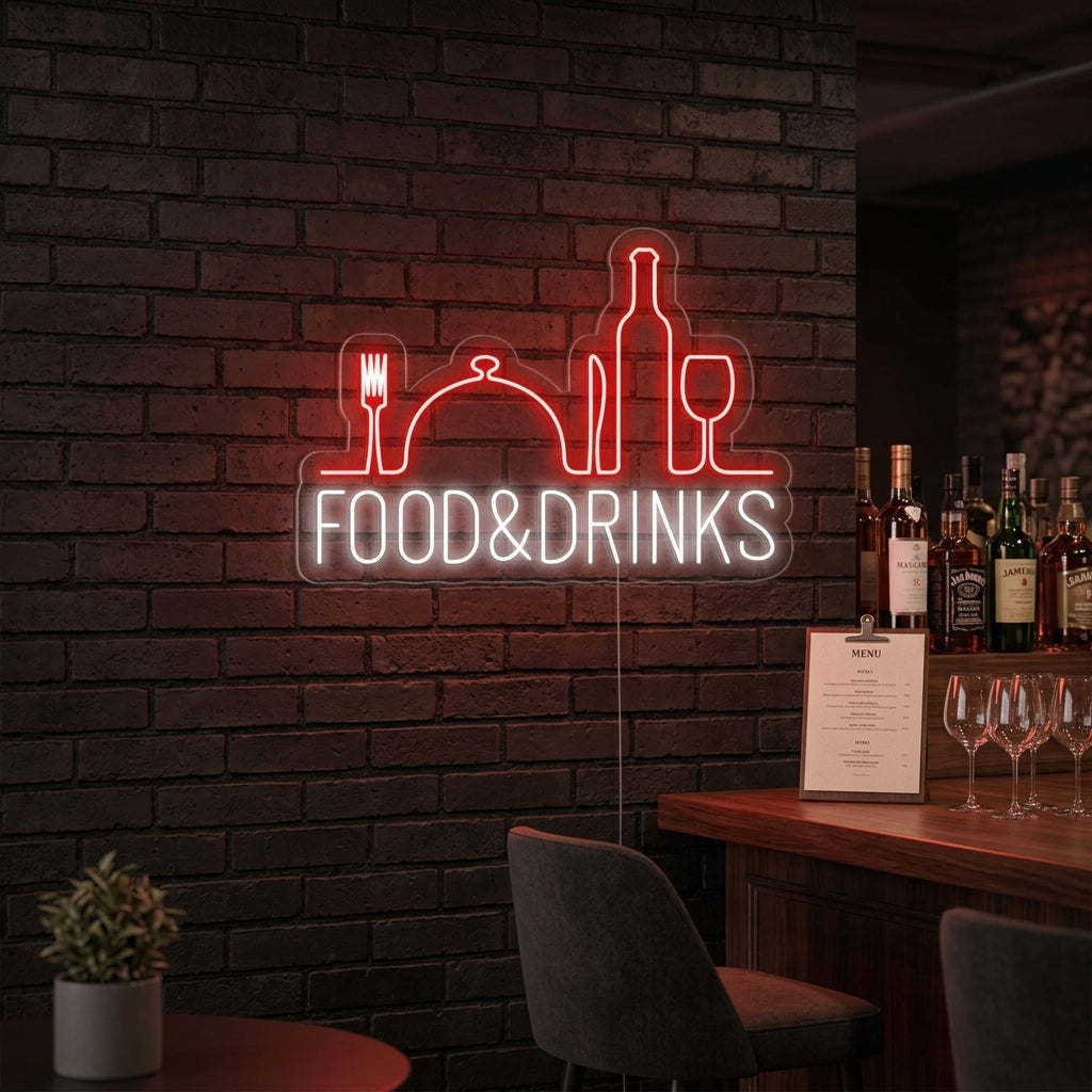 "Food and Drinks, Baari, ravintola" Neonkyltti