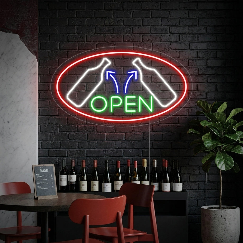 "Wine, Viinilasi" Neonkyltti