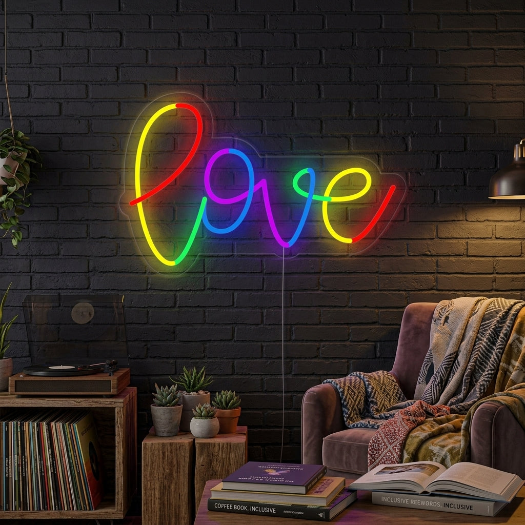 "LGBT, Sateenkaari, LOVE" Neonkyltti