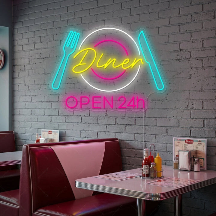 "Dinner Open 24h" Neonkyltti