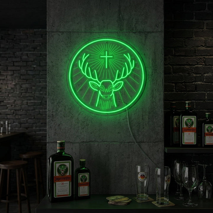 "Saksalainen Jägermeister-Likööri" Neonkyltti