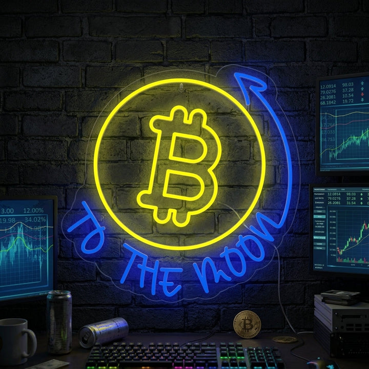 "Bitcoin to the Moon" Neonkyltti