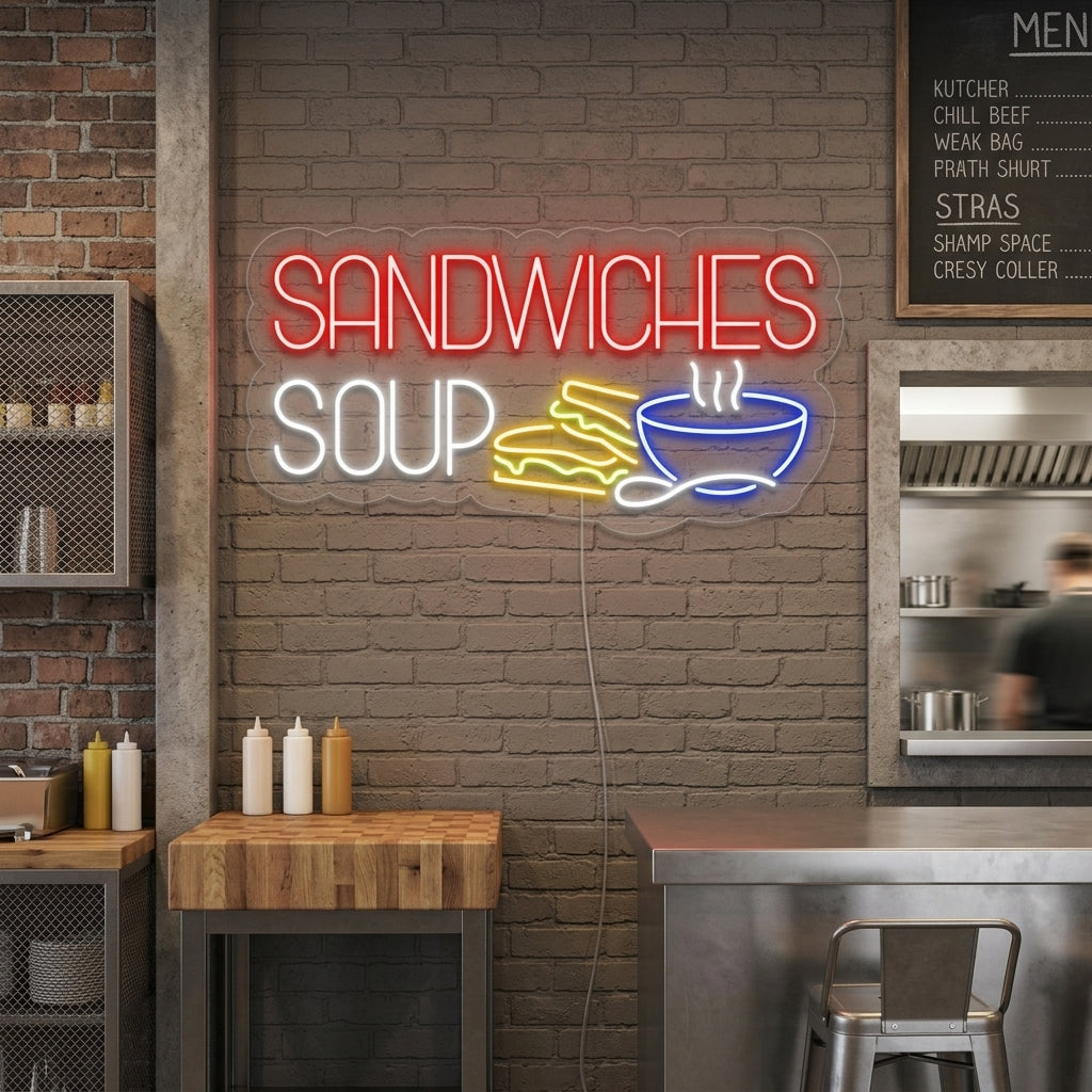"SANDWICHES SOUP" Neonkyltti