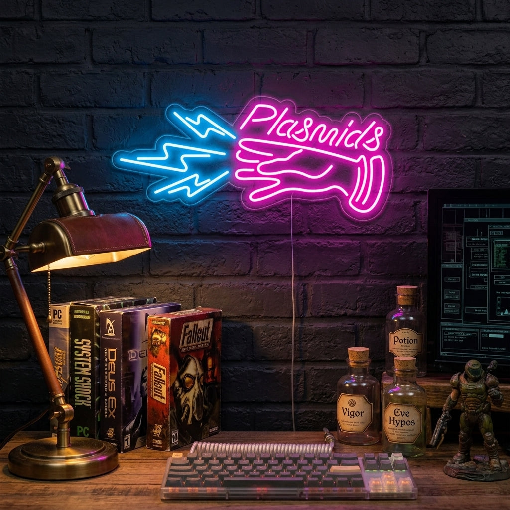 "Plasmids, Gamer Makuuhuoneen Sisustus" Neonkyltti