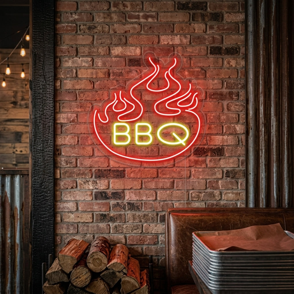 "Liekit, BBQ" Neonkyltti