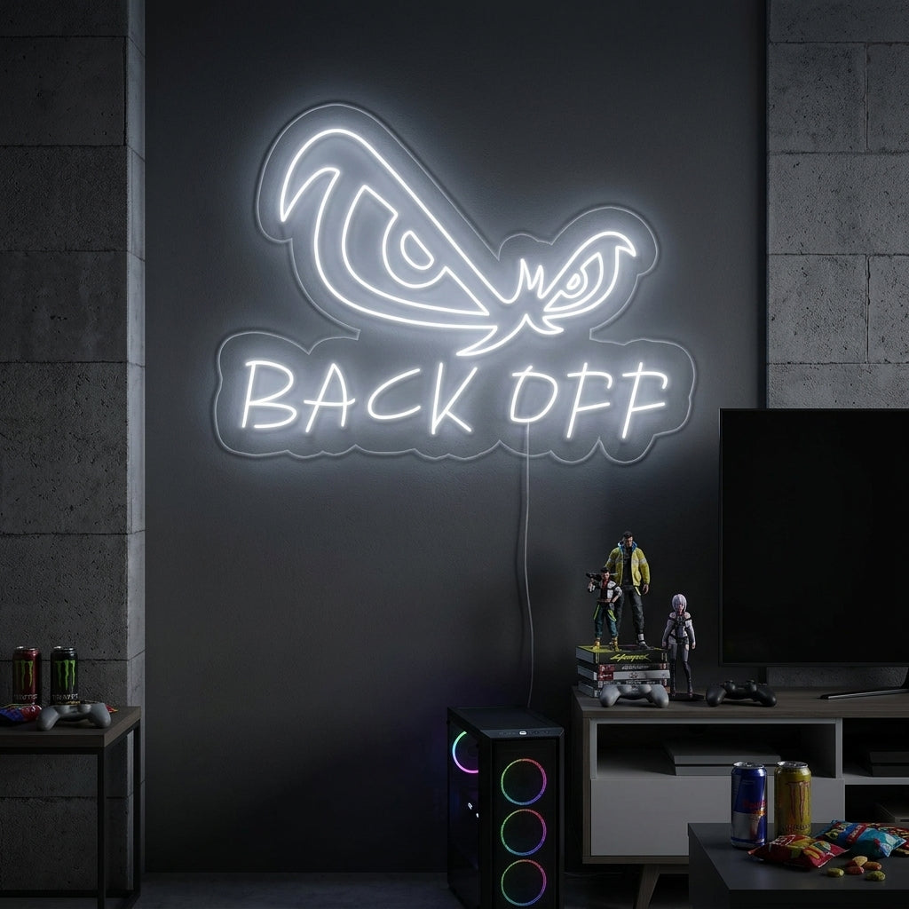 "Kotkansilmät, Back Off" Neonkyltti