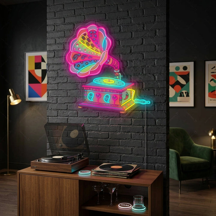 "Retro gramofoni" Neonkyltti