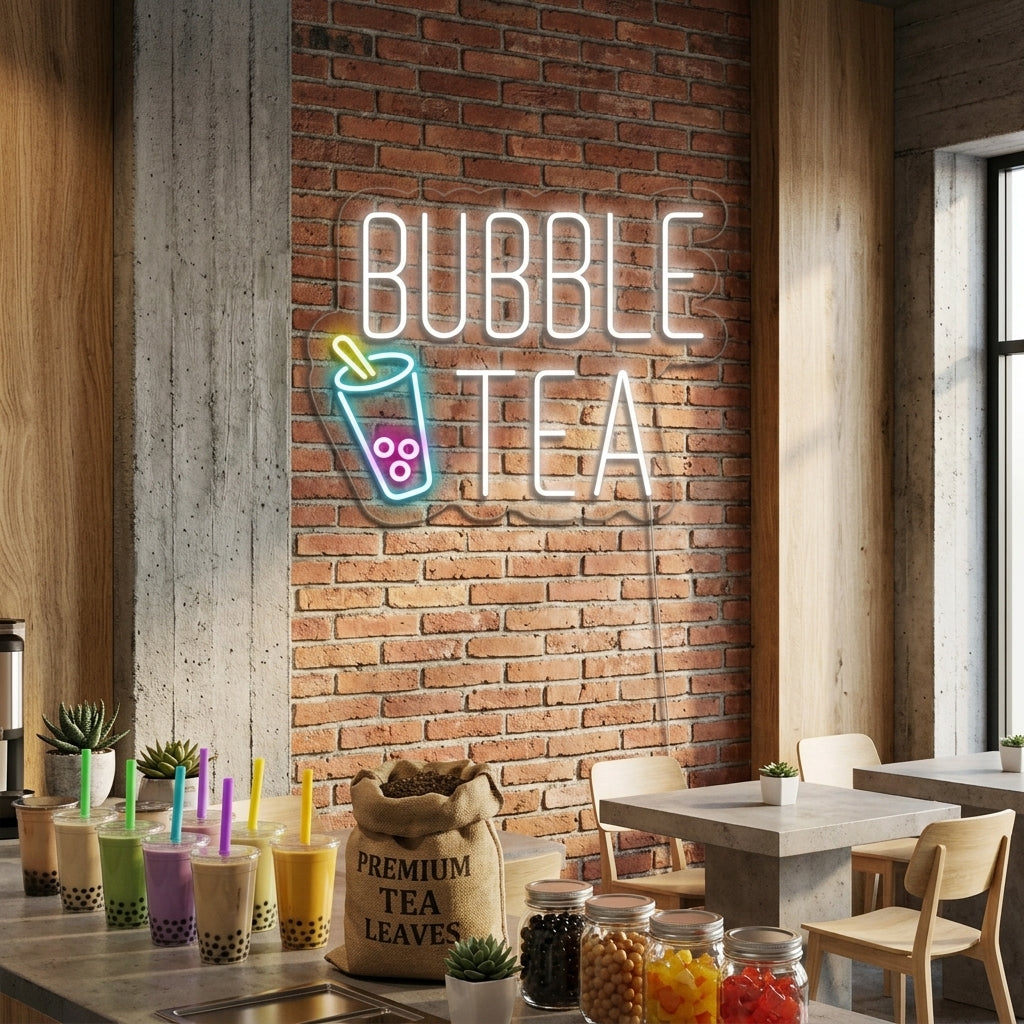 "Kuppi, Bubble Tea" Neonkyltti