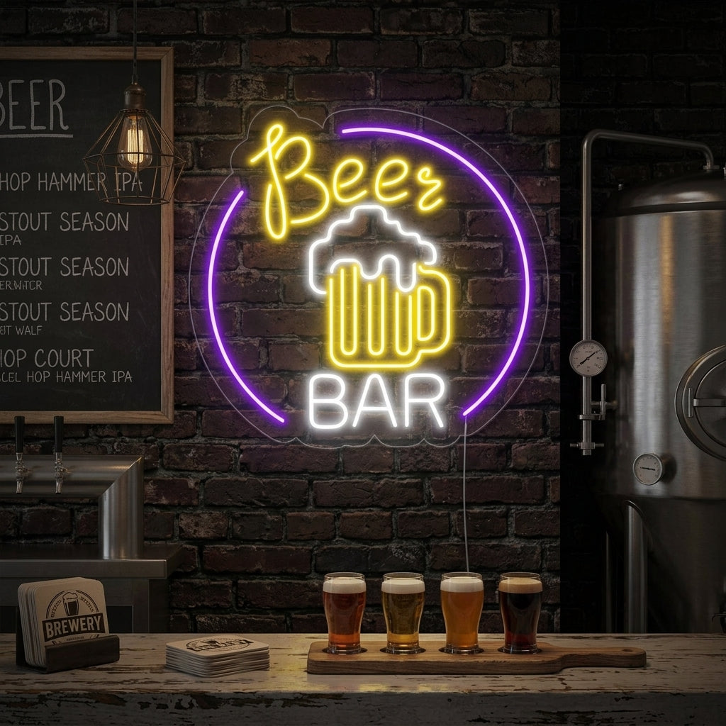 "Beer Bar, Olutmuki, Baari" Neonkyltti