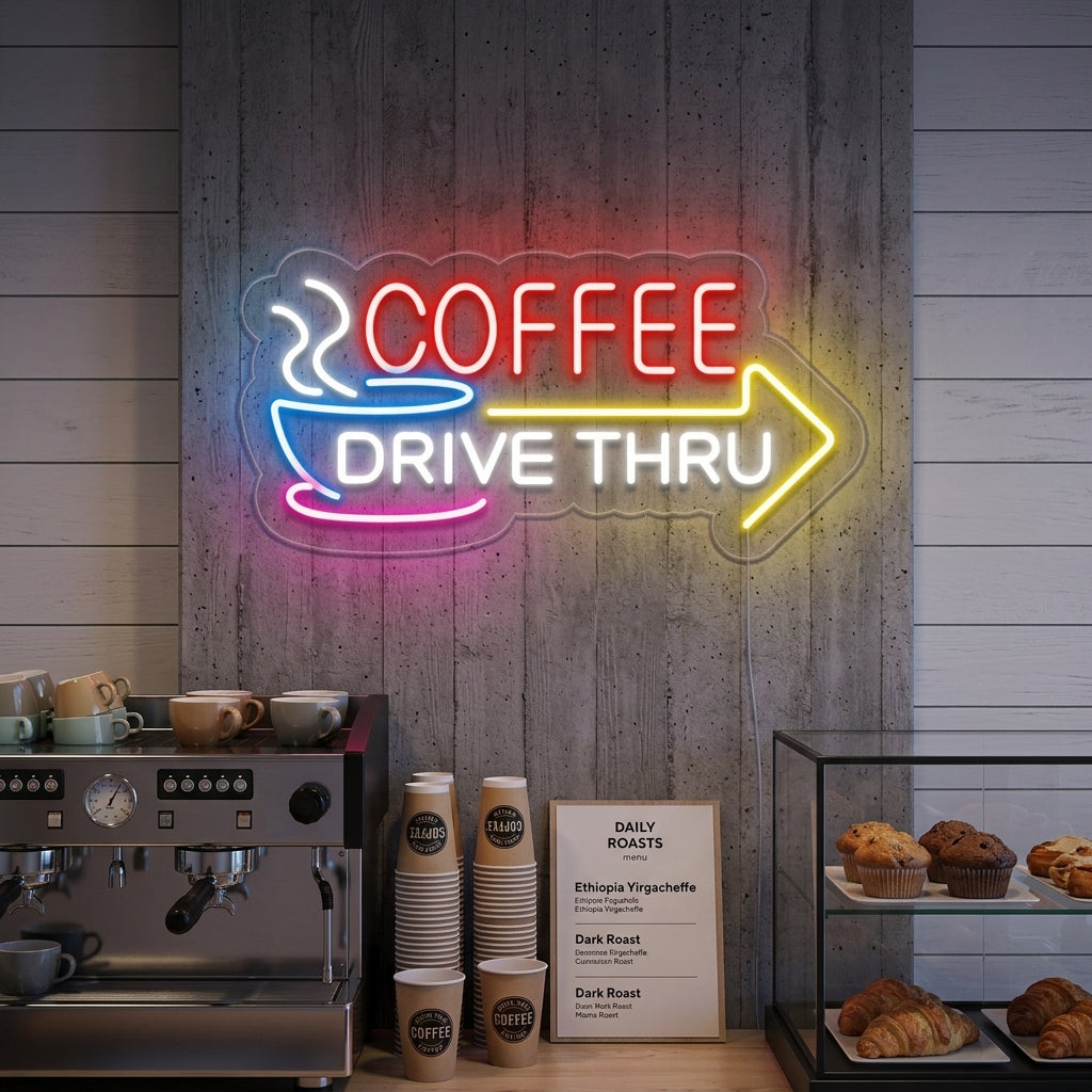 "Coffee Drive Thru" Neonkyltti
