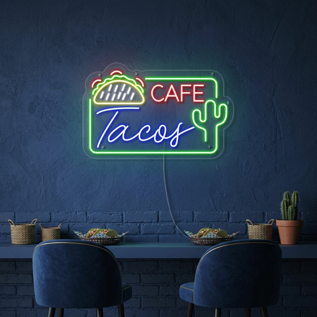 "CAFE TACOS, Meksikolainen ruoka" Neonkyltti