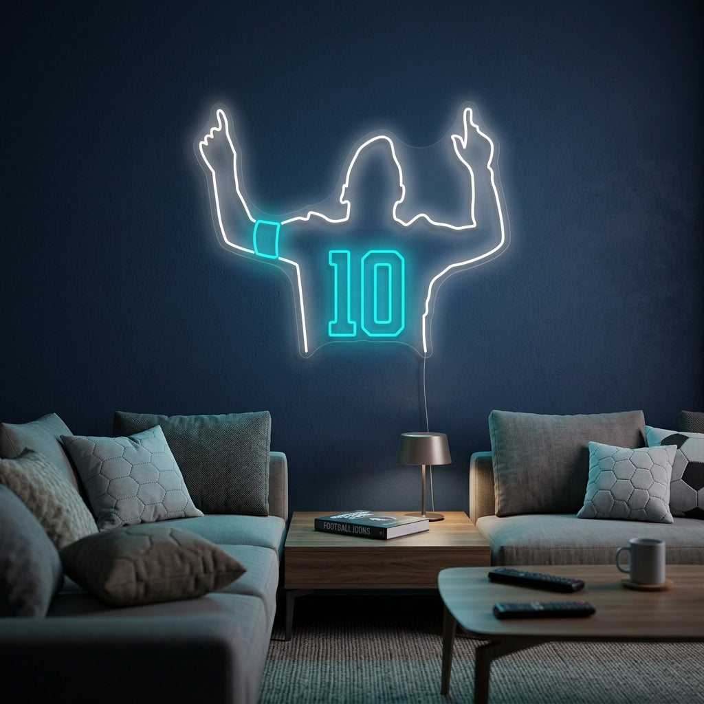 "Kuuluisa jalkapalloilija numero 10" Neonkyltti