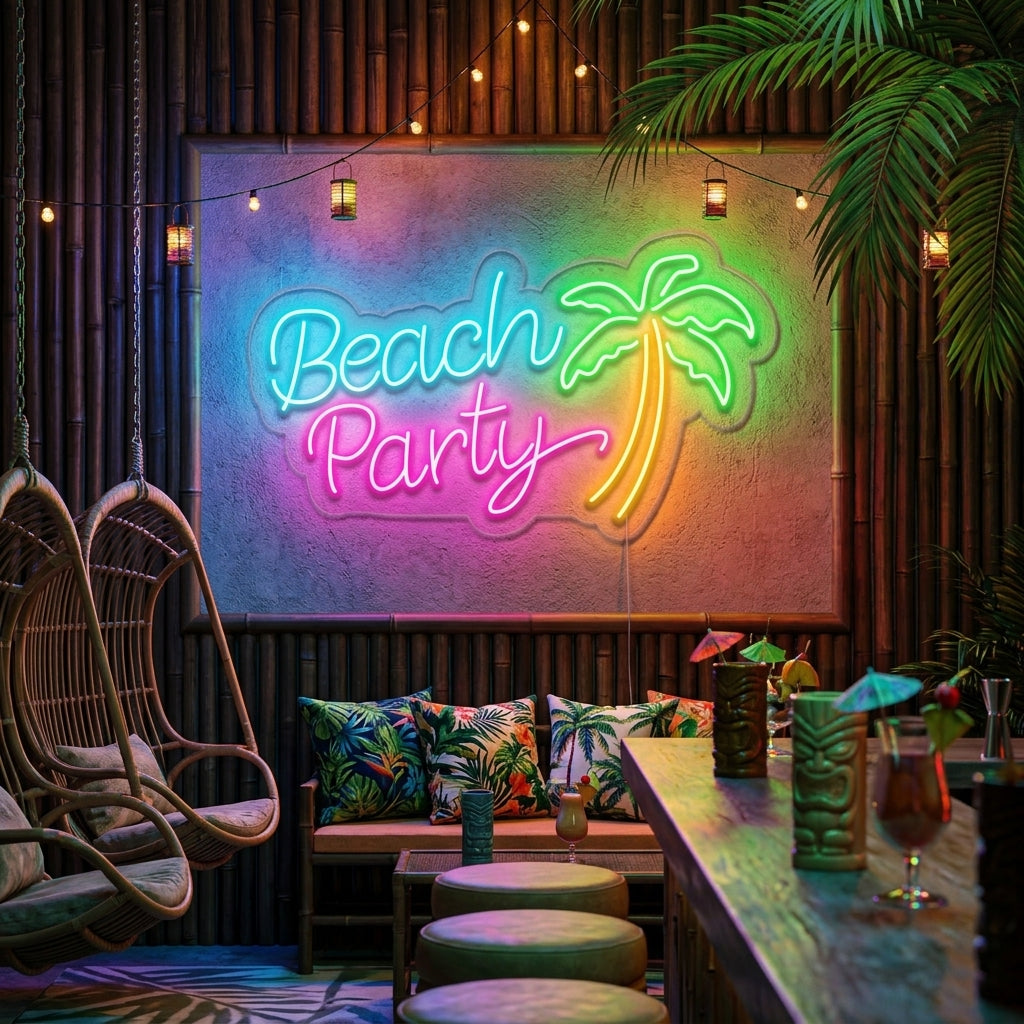 "Beach Party, Palmu" Neonkyltti