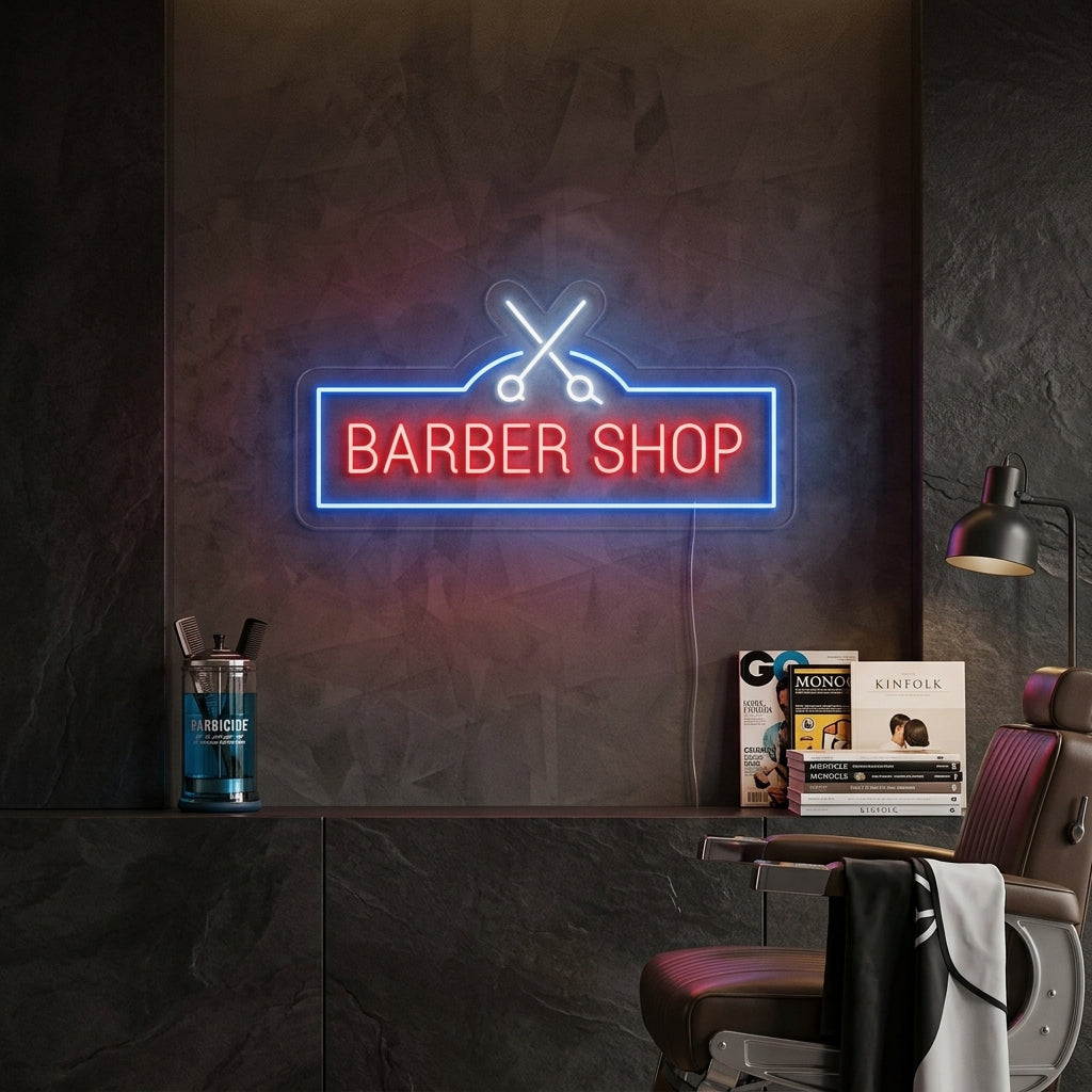 "Barber Shop, Parturisakset" Neonkyltti