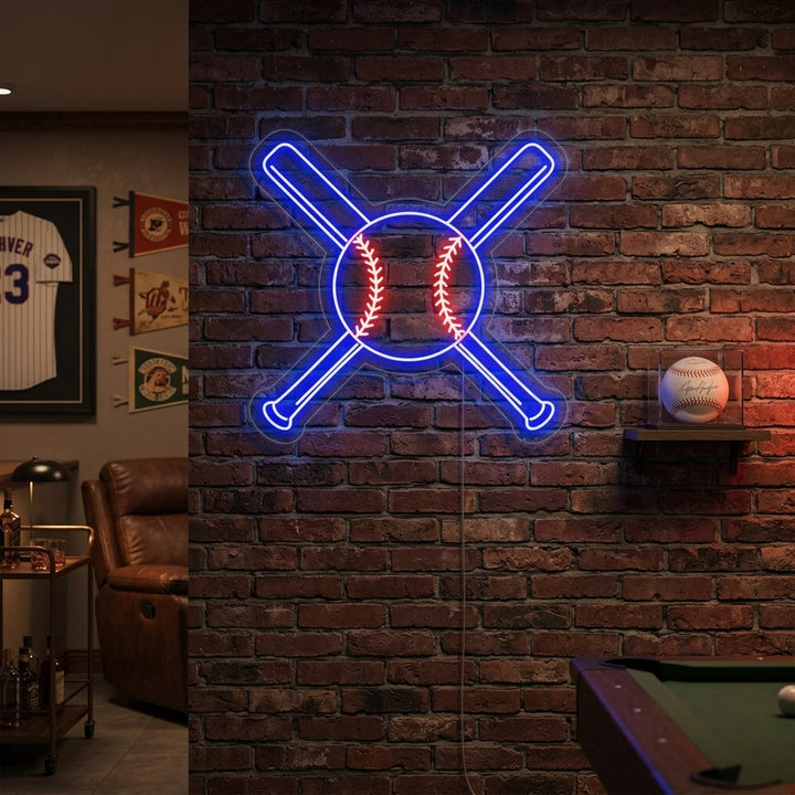 "Baseball Ristissä Mailat Pallon Kanssa" Neonkyltti