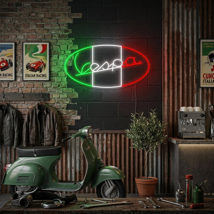 "Vespa Italialainen Moottoripyörä Logo" Neonkyltti