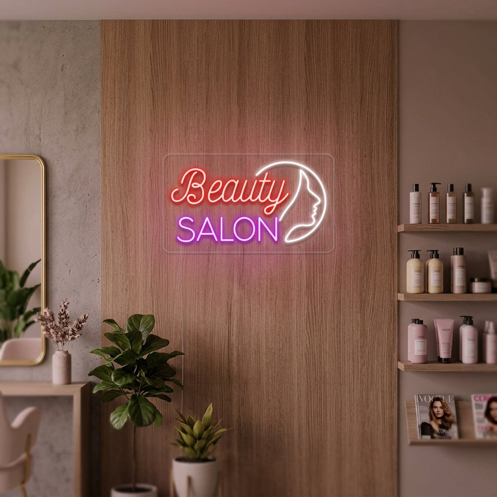 "Beauty Salon, Tytön Kasvot" Neonkyltti