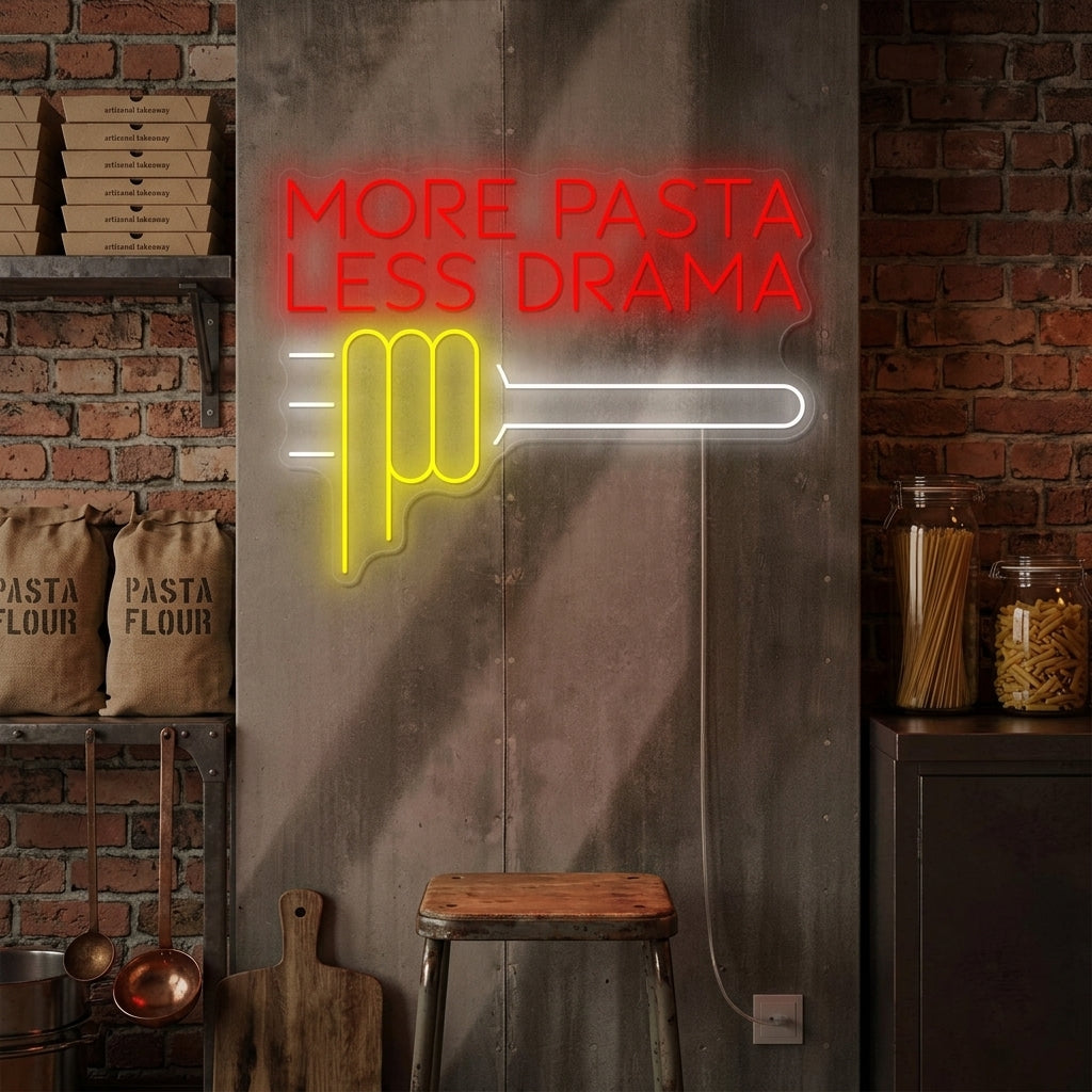 "More Pasta Less Drama" Neonkyltti