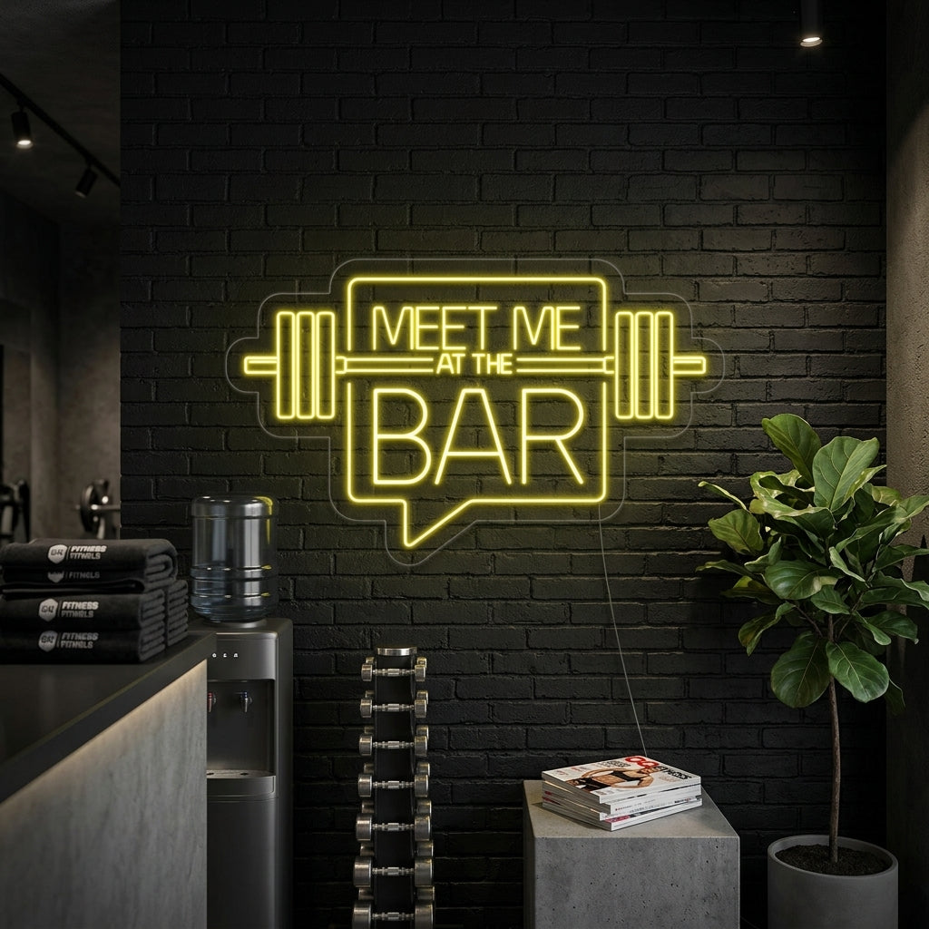 "Meet Me At The Bar Kuntosalille" Neonkyltti