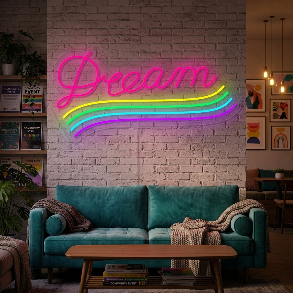 "Sateenkaarilippu Lgbt-Ylpeys Ainutlaatuinen, Dream" Neonkyltti