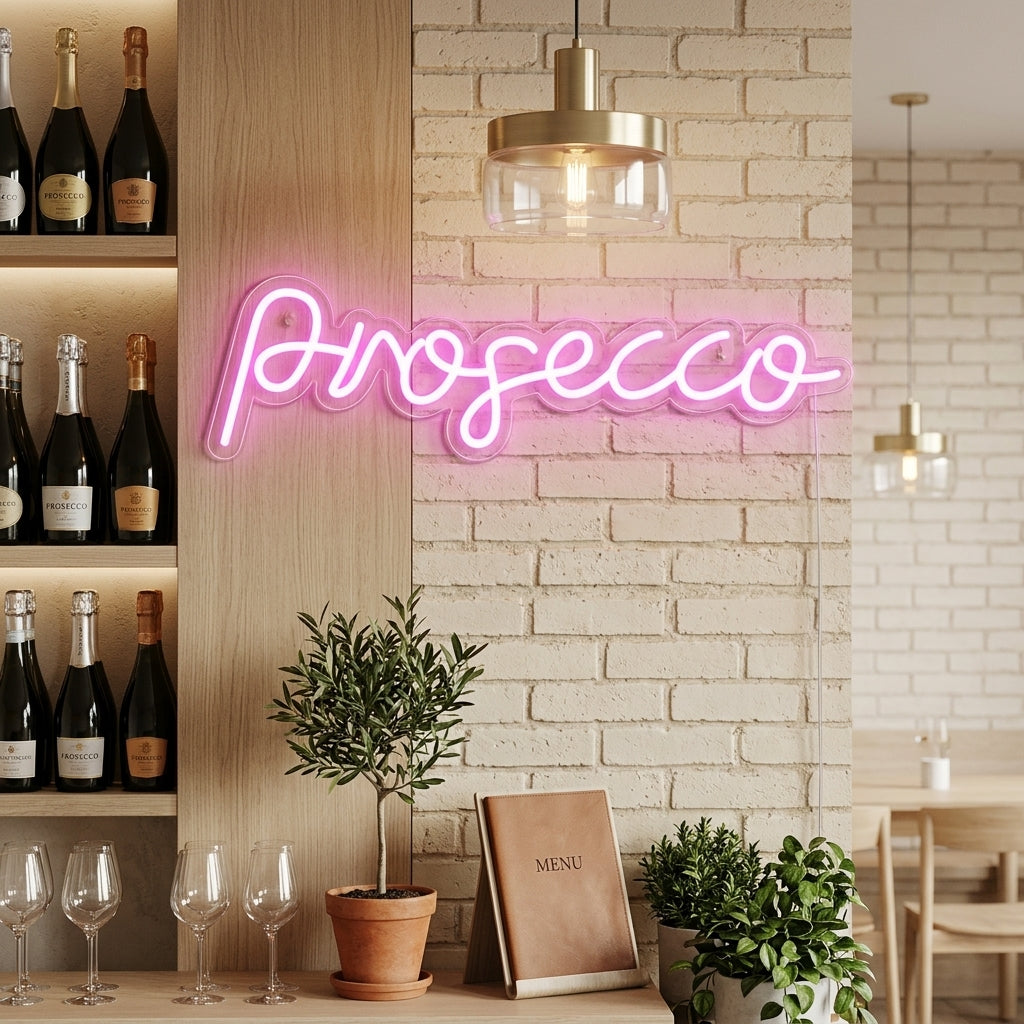 "Prosecco Olutbaari" Neonkyltti