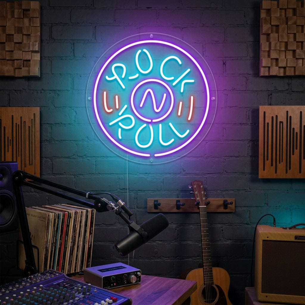 "Rock N Roll, Live-Musiikkijuhla" Neonkyltti