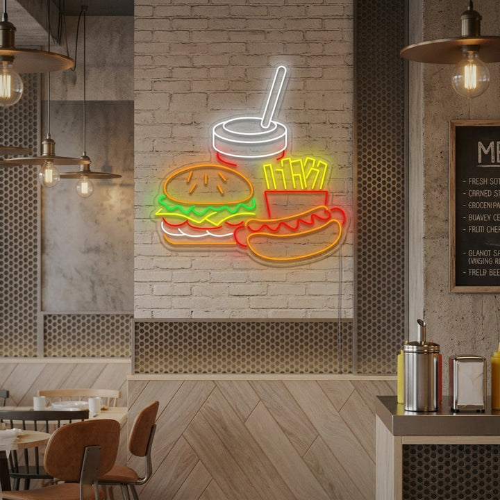 "Hotdog ja ranskalaiset perunat" Neonkyltti