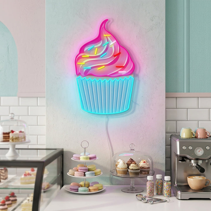"Cupcake värikkäillä ripotteluilla" Neonkyltti