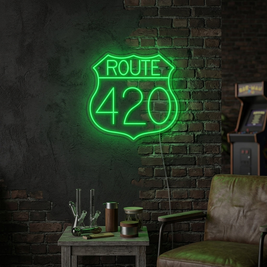 "Moottoritiet Ja Reitti 420" Neonkyltti