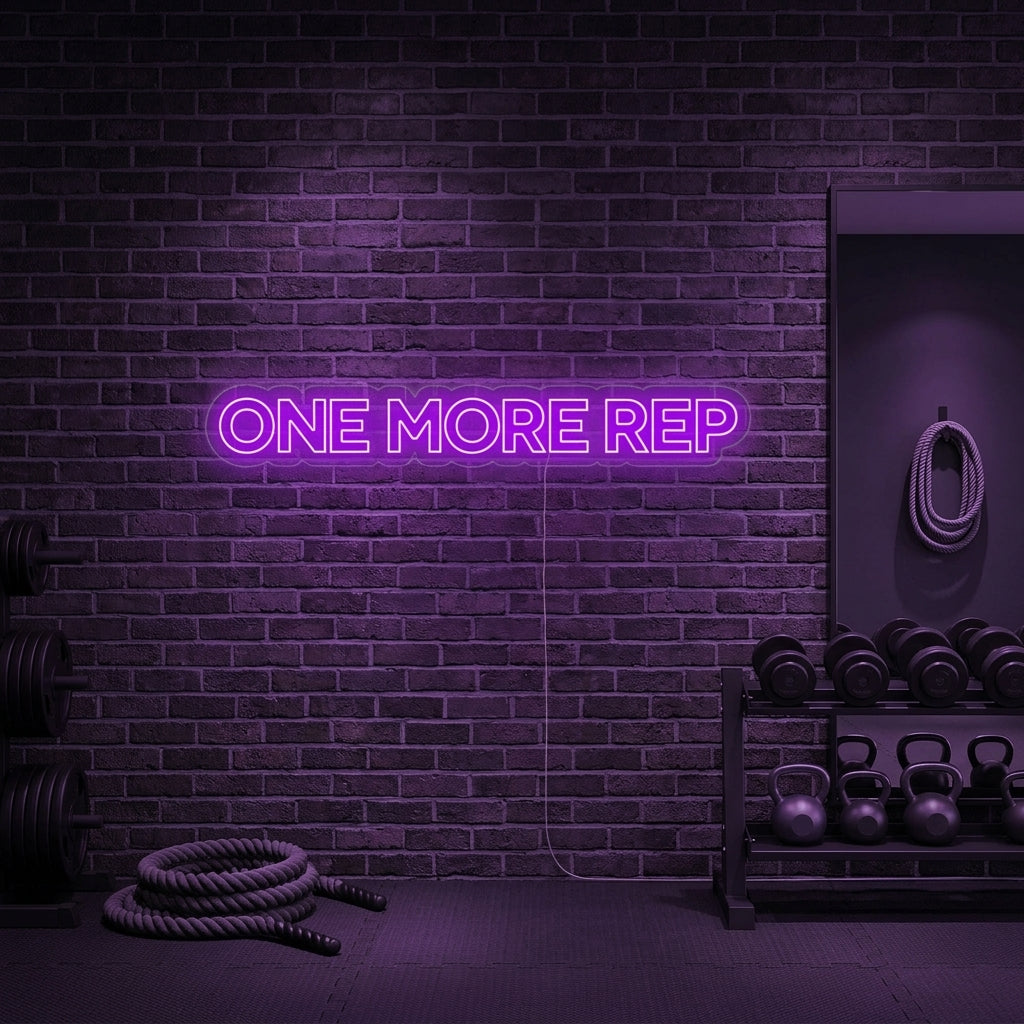 "One More Rep, Kuntosali Sisustus, Kuntosali Lainauksia, Fitness Lainauksia, Workout Lainauksia" Neonkyltti