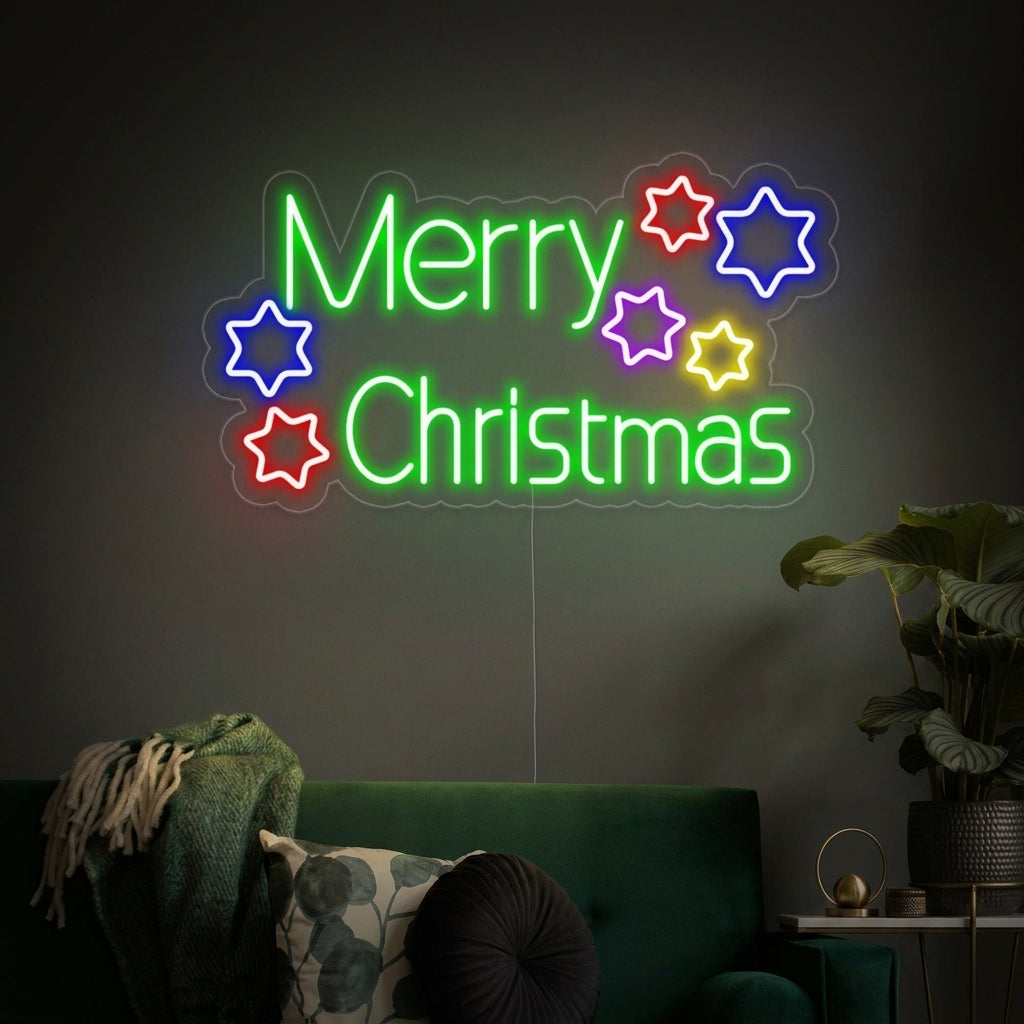 "Tähdet, Merry Christmas" Neonkyltti