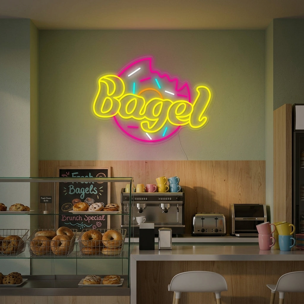"Bagel Leipomo Kakku Myymälä" Neonkyltti