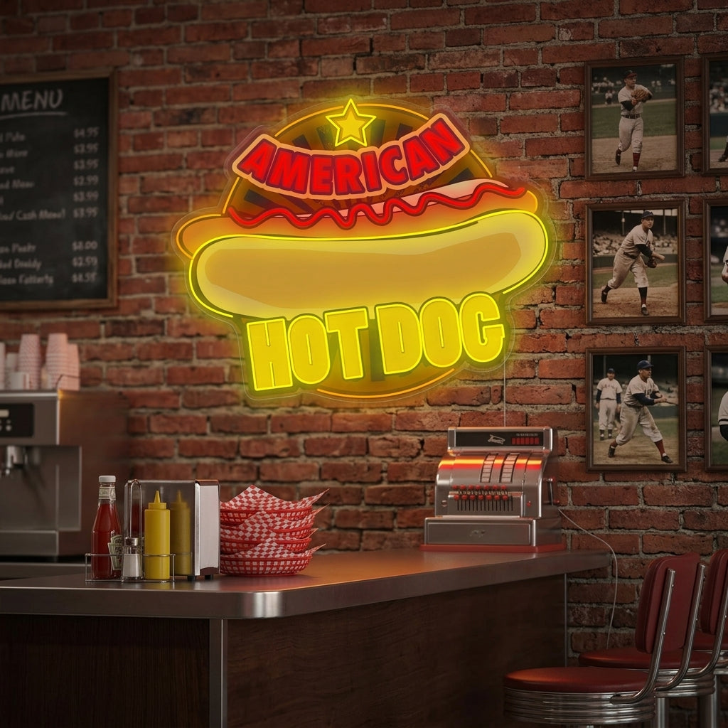 "American Hot Dog" Neonkyltti