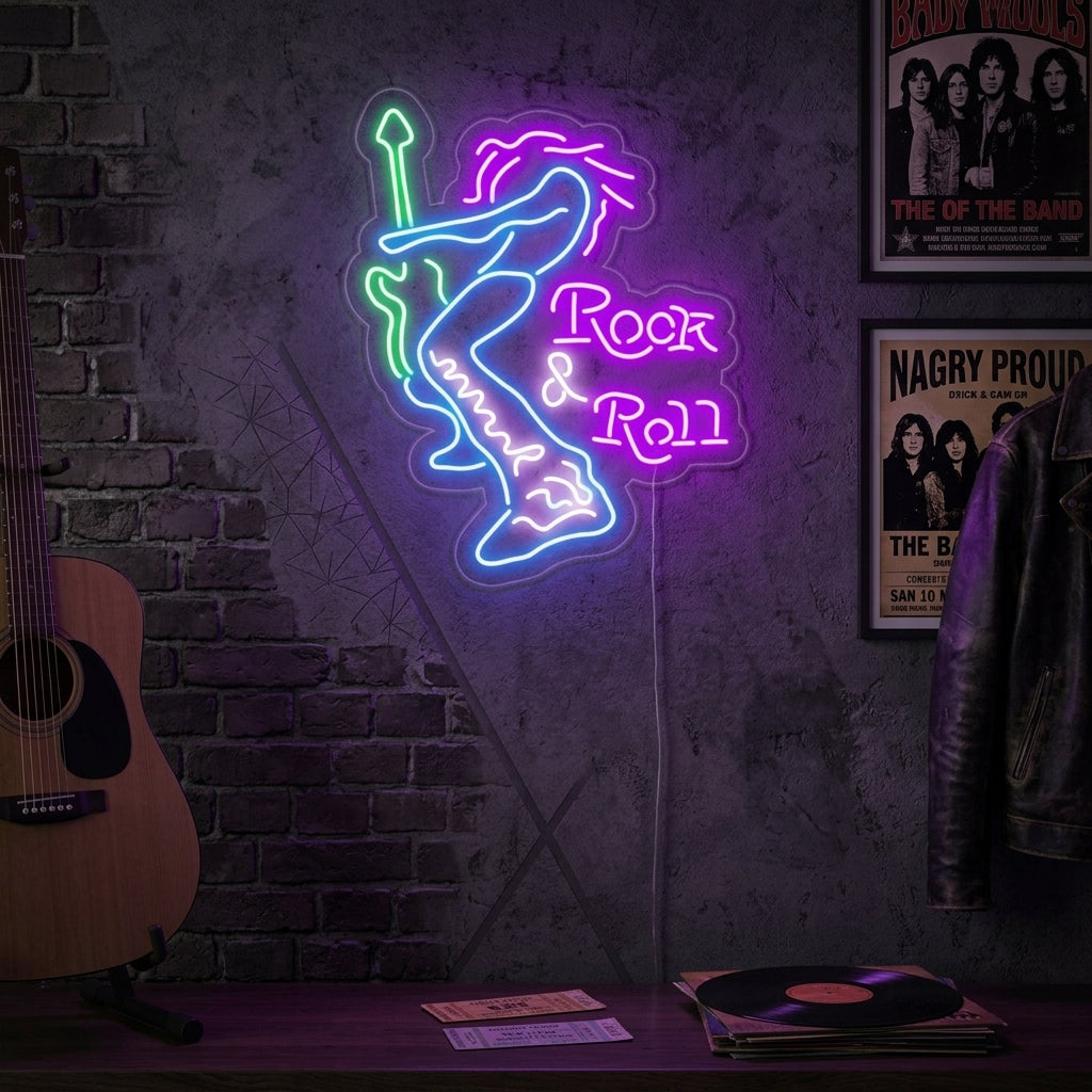 "Rock And Roll, Sähkökitaristi" Neonkyltti
