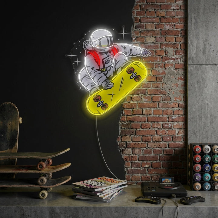 "Astronautti rullalauta" Neonkyltti